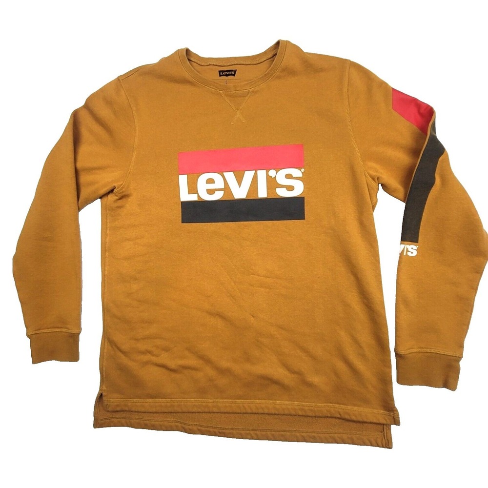 Levi's Sweatshirt Mens Large Brown Crewneck Pullover Logo Colorblock Long Sleeve